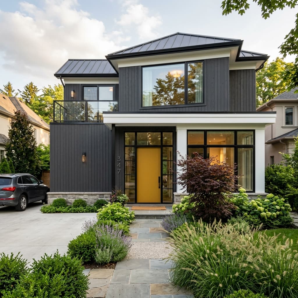 A beautiful home showcasing Bold Colors for Grey Houses