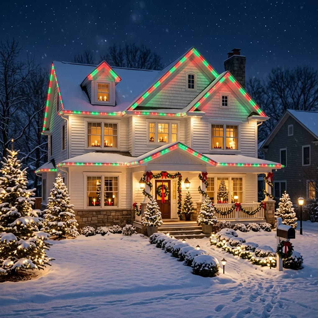 A beautiful home showcasing Classic Christmas Exterior