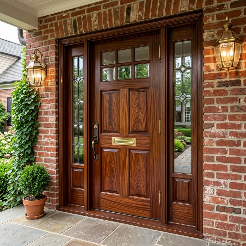 A beautiful home showcasing Wood Door Ideas for Brick