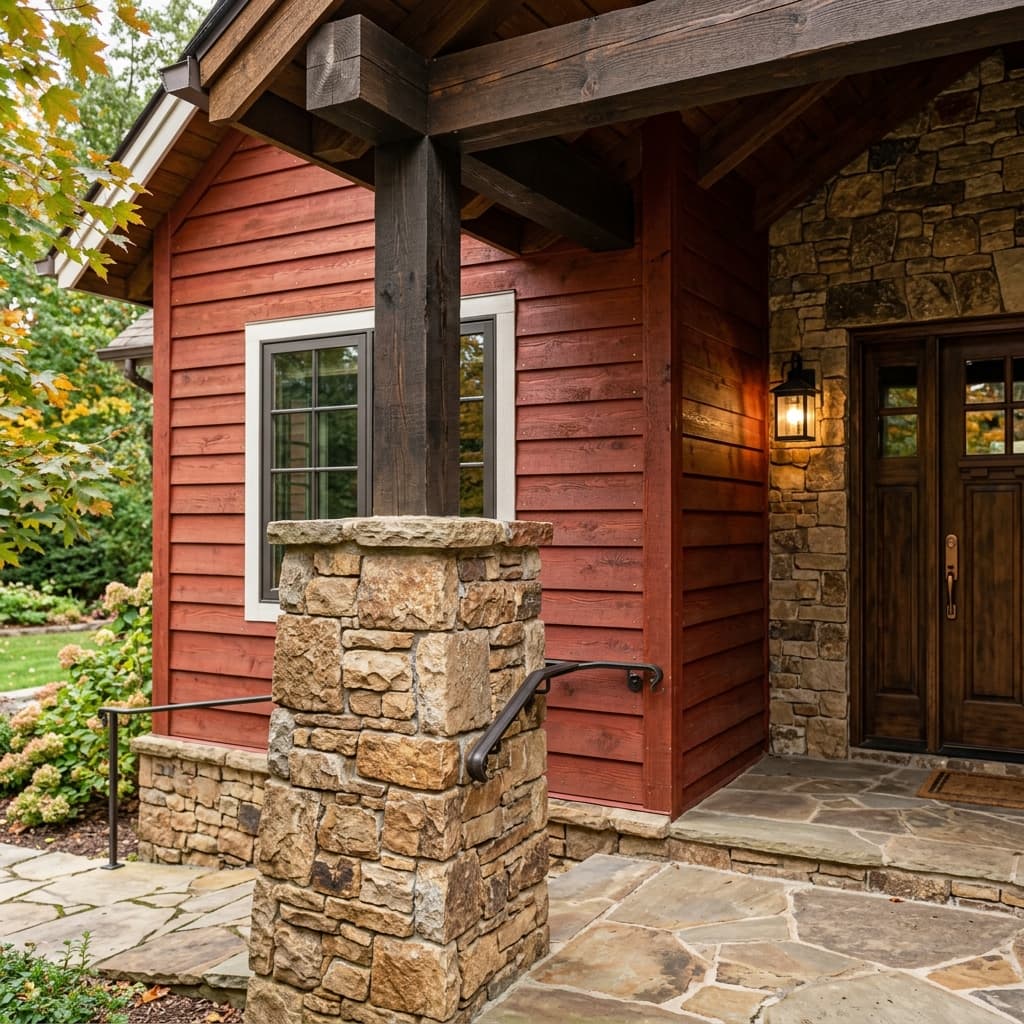 Rustic Red with Stone Accents