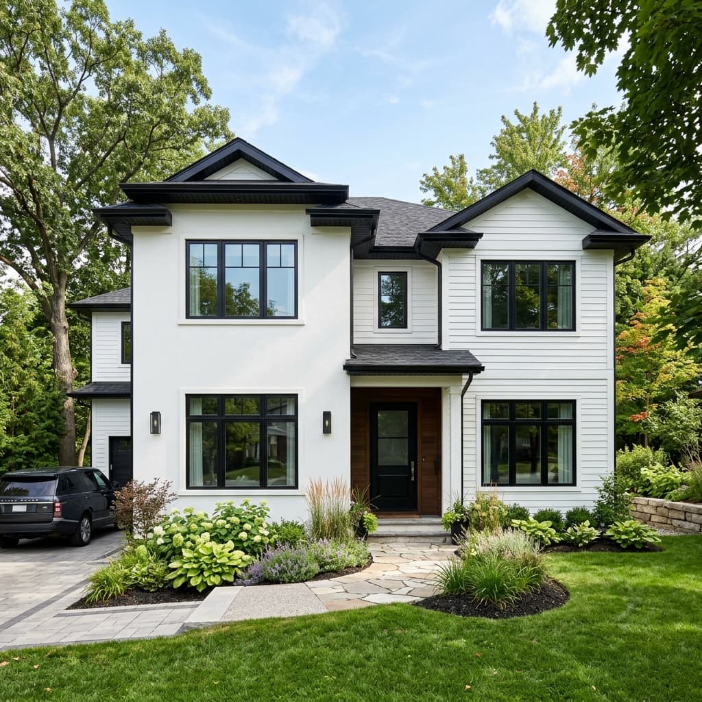 Black trim on white house