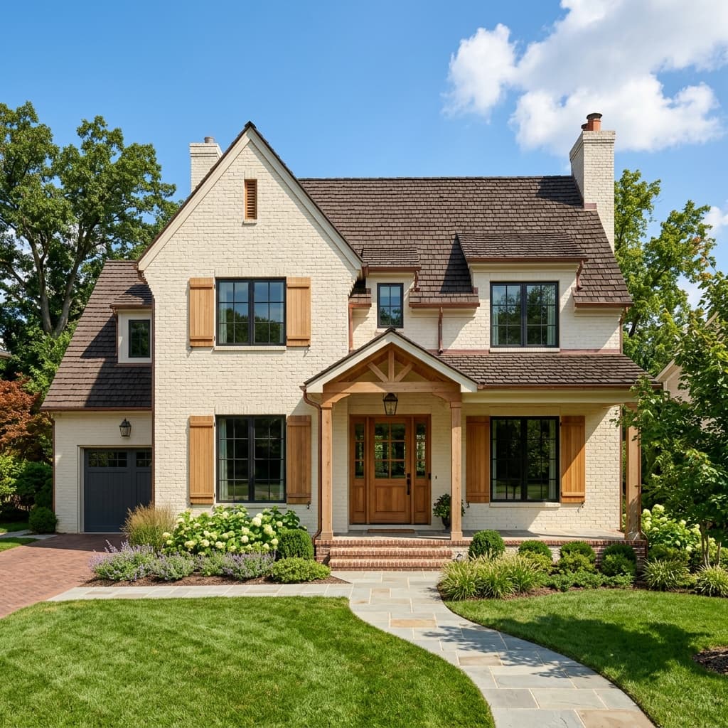 A beautiful home showcasing Brown Roof Combinations