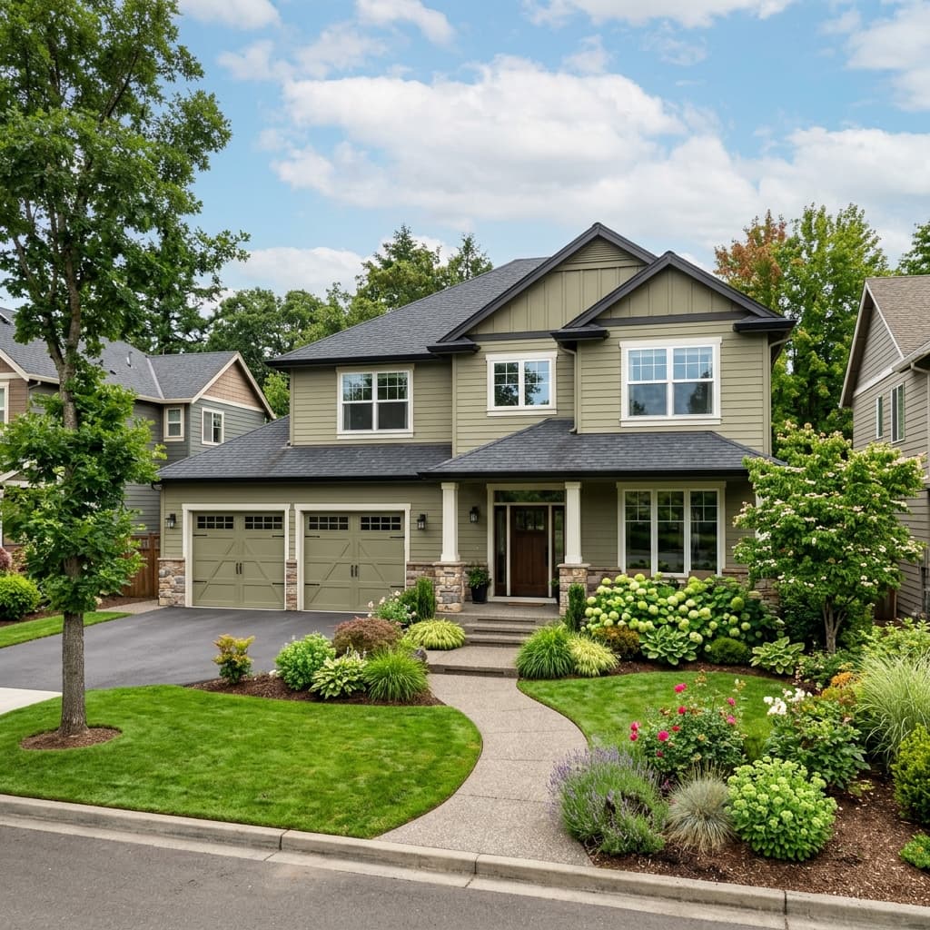 A beautiful home showcasing Earthy Green Exteriors