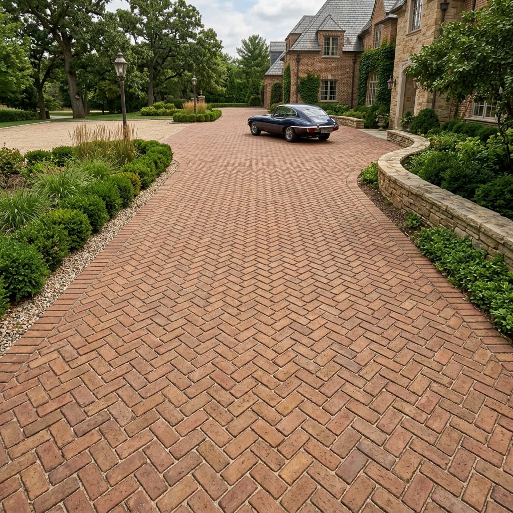 A beautiful home showcasing Herringbone Paver Patterns