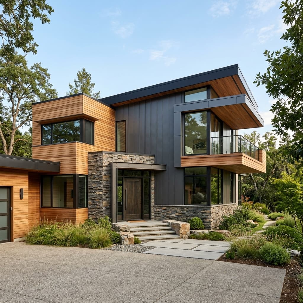 House with stone wainscoting