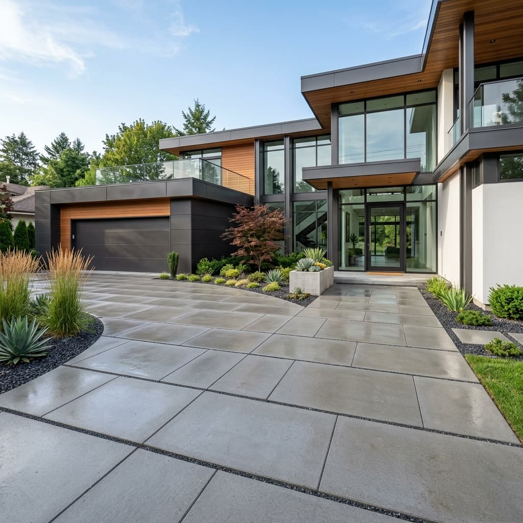 A beautiful home showcasing Modern Large Format Pavers