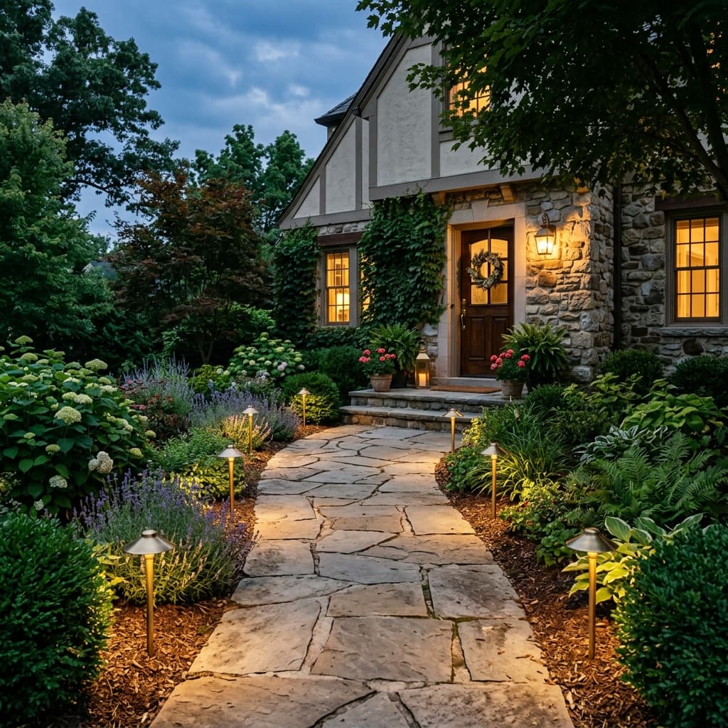 A beautiful home showcasing Pathway Walkway Lighting