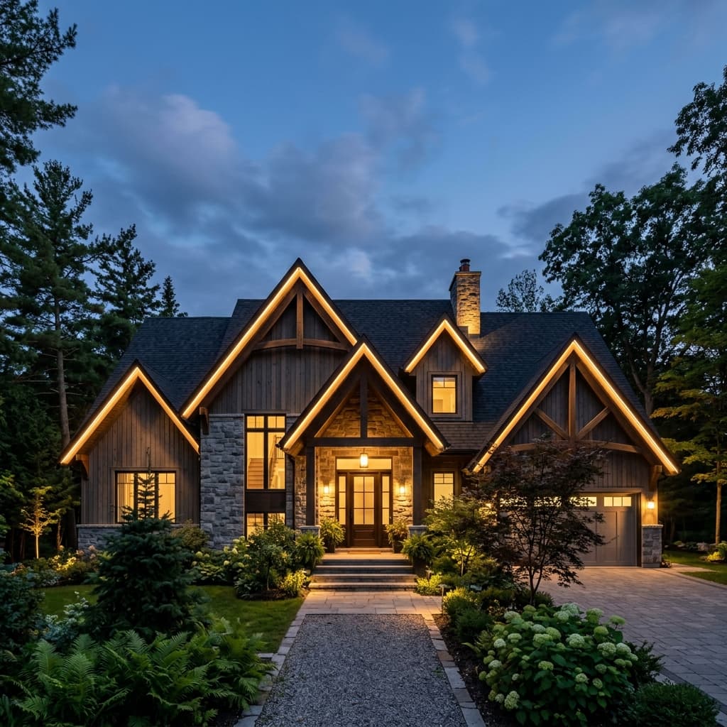 A beautiful home showcasing Permanent Roofline Warm White