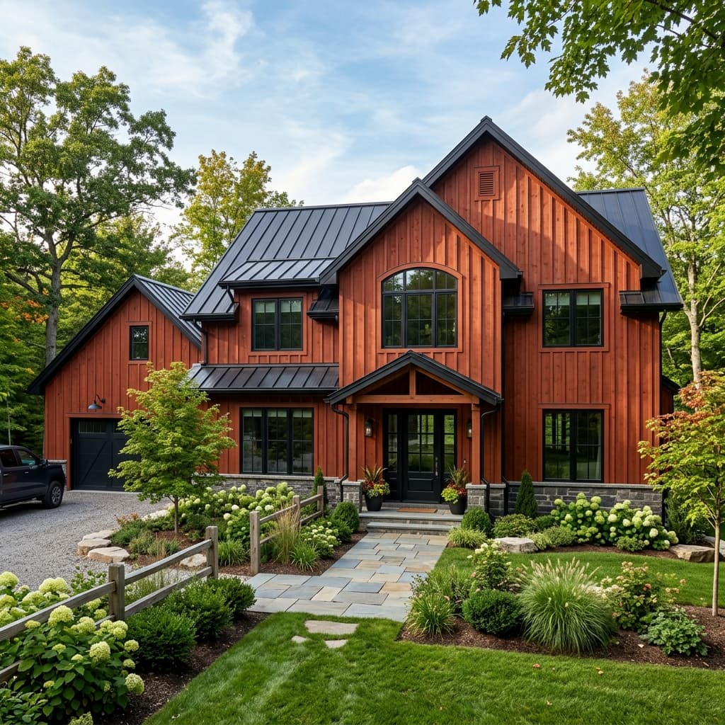 A beautiful home showcasing Rustic Red Siding