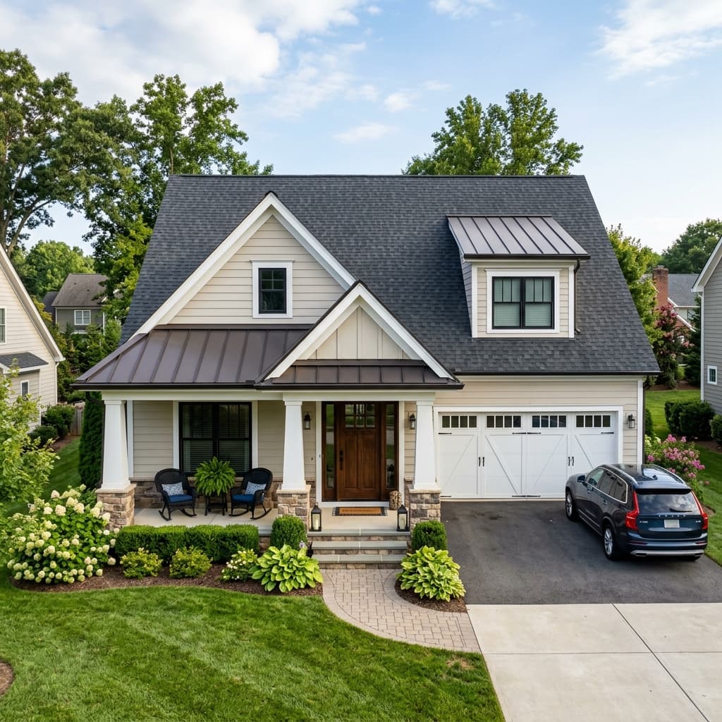 House with a metal roof accent