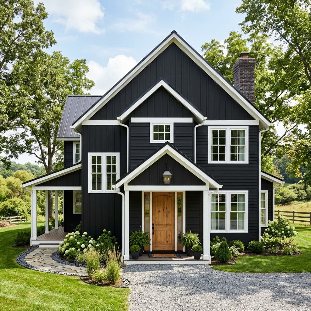 A beautiful home showcasing Sherwin Williams Tricorn Black