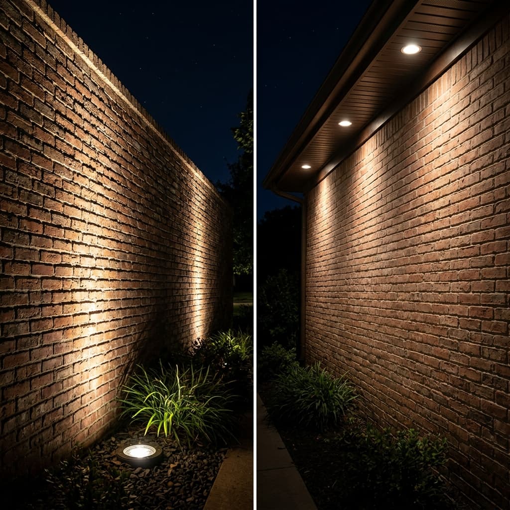 A beautiful home showcasing Up-Lighting vs Down-Lighting