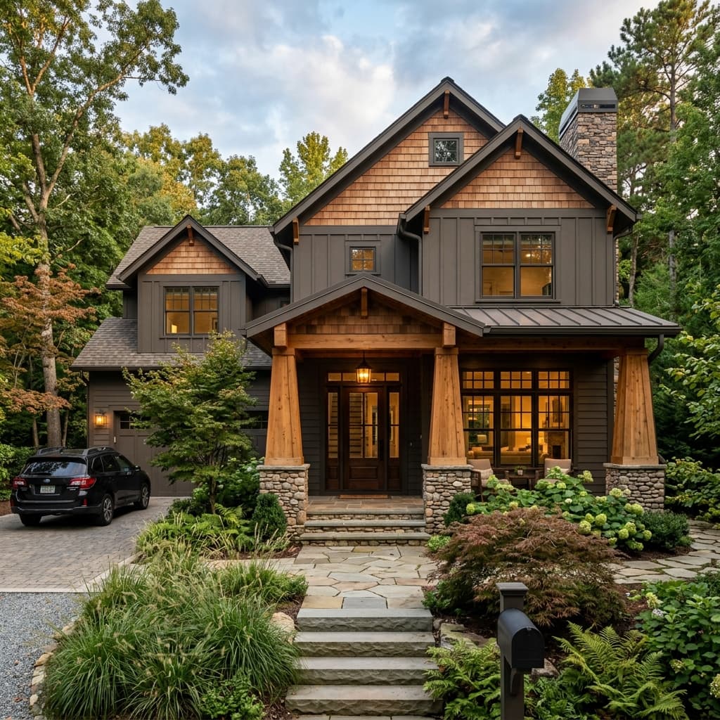 A beautiful home showcasing Sherwin Williams Urbane Bronze