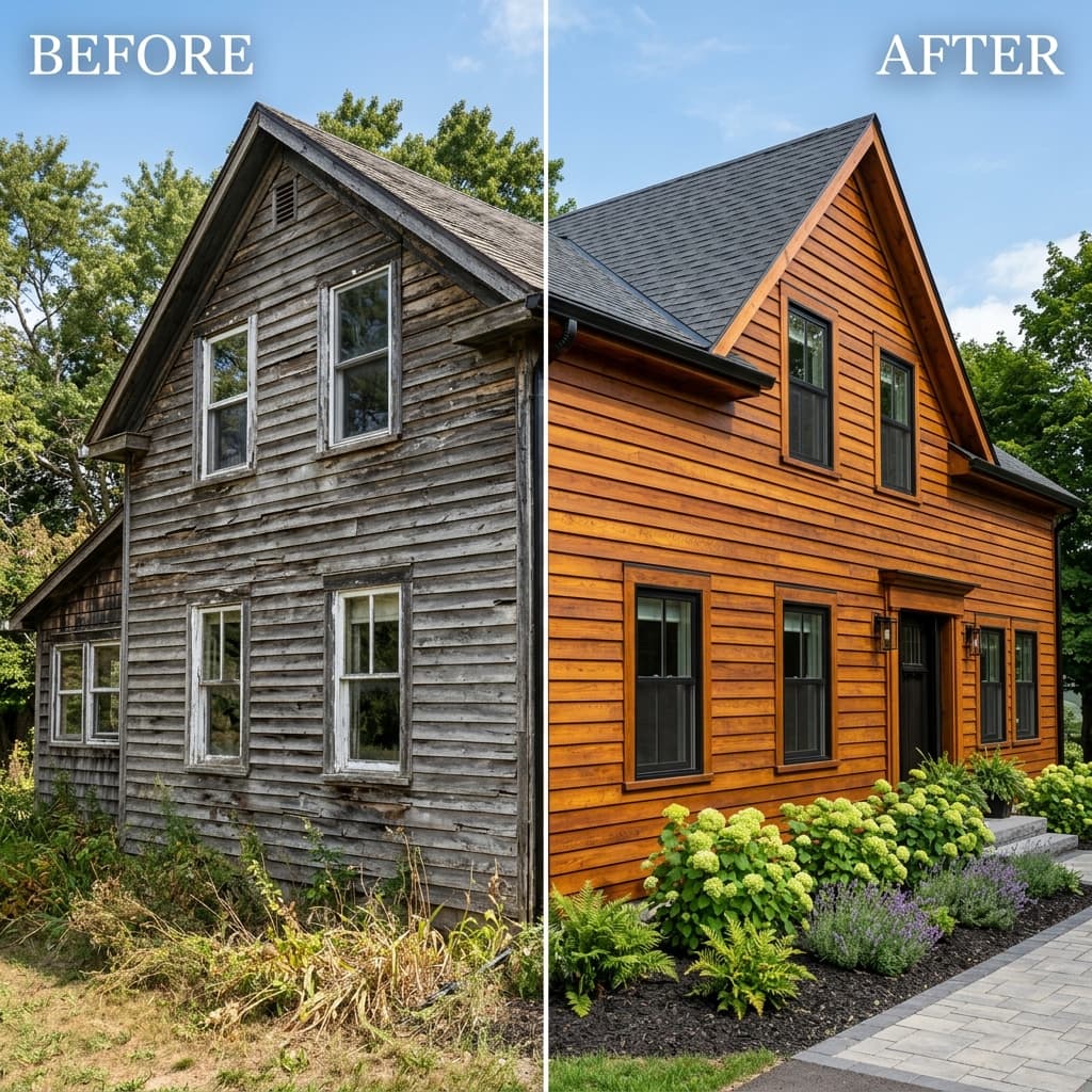 A beautiful home showcasing Weathered Wood Before & After